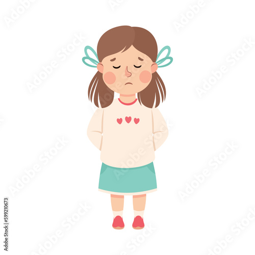 Bullied Girl Standing with Sad Face Suffering from Mockery and Sneer Vector Illustration