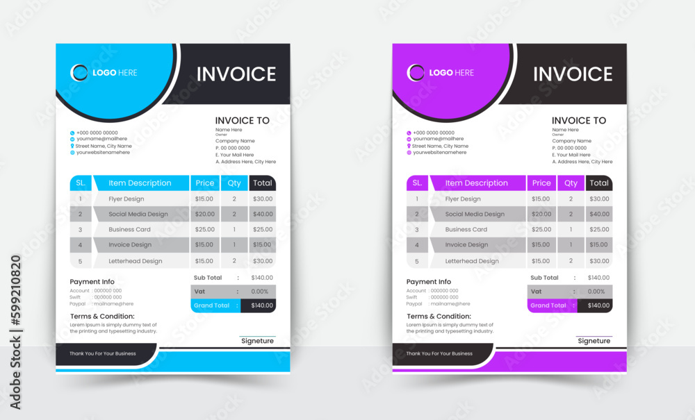 Minimal Corporate Business Invoice design template vector illustration bill form price invoice. Creative invoice template vector. business stationery design payment agreement design template Minimal Corporate Business Invoice design template vector illustration bill form price invoice. Creative invoice template vector. business stationery design payment agreement design template