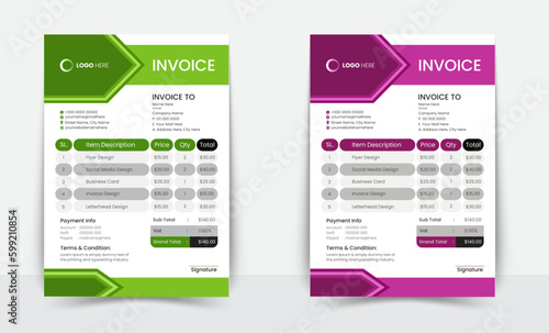 Minimal Corporate Business Invoice design template vector illustration bill form price invoice. Creative invoice template vector. business stationery design payment agreement design template