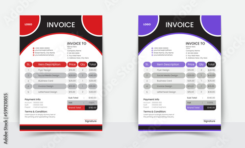 Minimal Corporate Business Invoice design template vector illustration bill form price invoice. Creative invoice template vector. business stationery design payment agreement design template