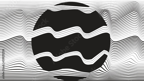 Abstract motion graphic design background . Black circle and horizontal lines . Transition shapes . Movement composition . Vector illustration