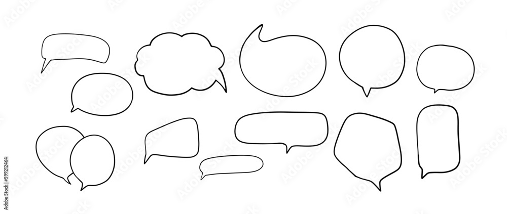 Obraz premium Speech message line art isolated on white background. Set of text bubble outline, chat doodle collection. Vector illustration