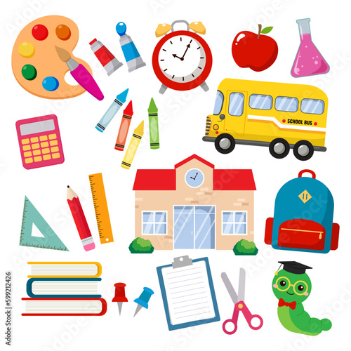 School supplies set clipart. Back to school element
