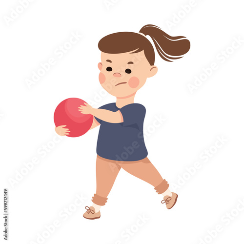 Little Girl with Angry Grimace Taking Ball Away from Somebody Vector Illustration
