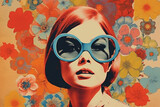 Woman Power , vintage collage, retro, pop art, 60s, 70s, flower, fashion girls.