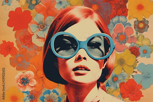 Woman Power , vintage collage, retro, pop art, 60s, 70s, flower, fashion girls.