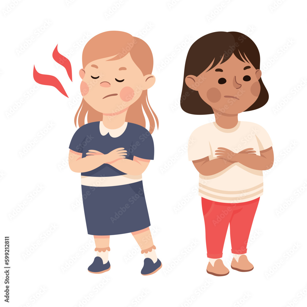 Hoodlum boy taking donut from girl. Girl being bullied by her classmate cartoon vector illustration Hoodlum boy taking donut from girl. Girl being bullied by her classmate cartoon vector illustration