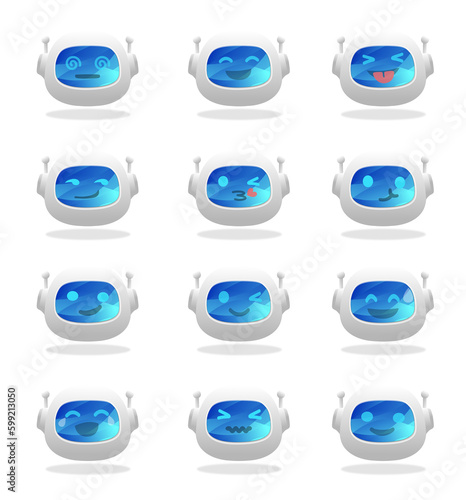 12 cute chatbot 3D emoji with different facial expressions