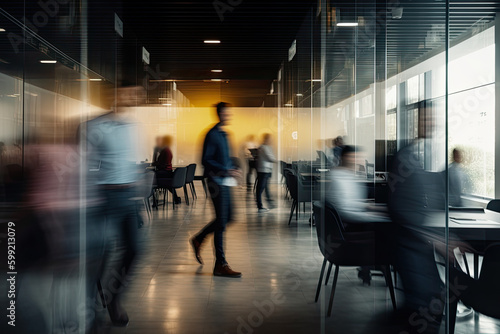 Blurred moving business people in the office. Generative ai.
