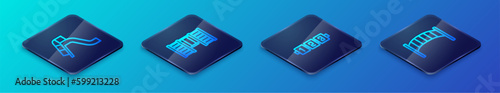 Set Isometric line Education logic game, Slide playground, Playground kids bridge and Swedish wall icon. Vector