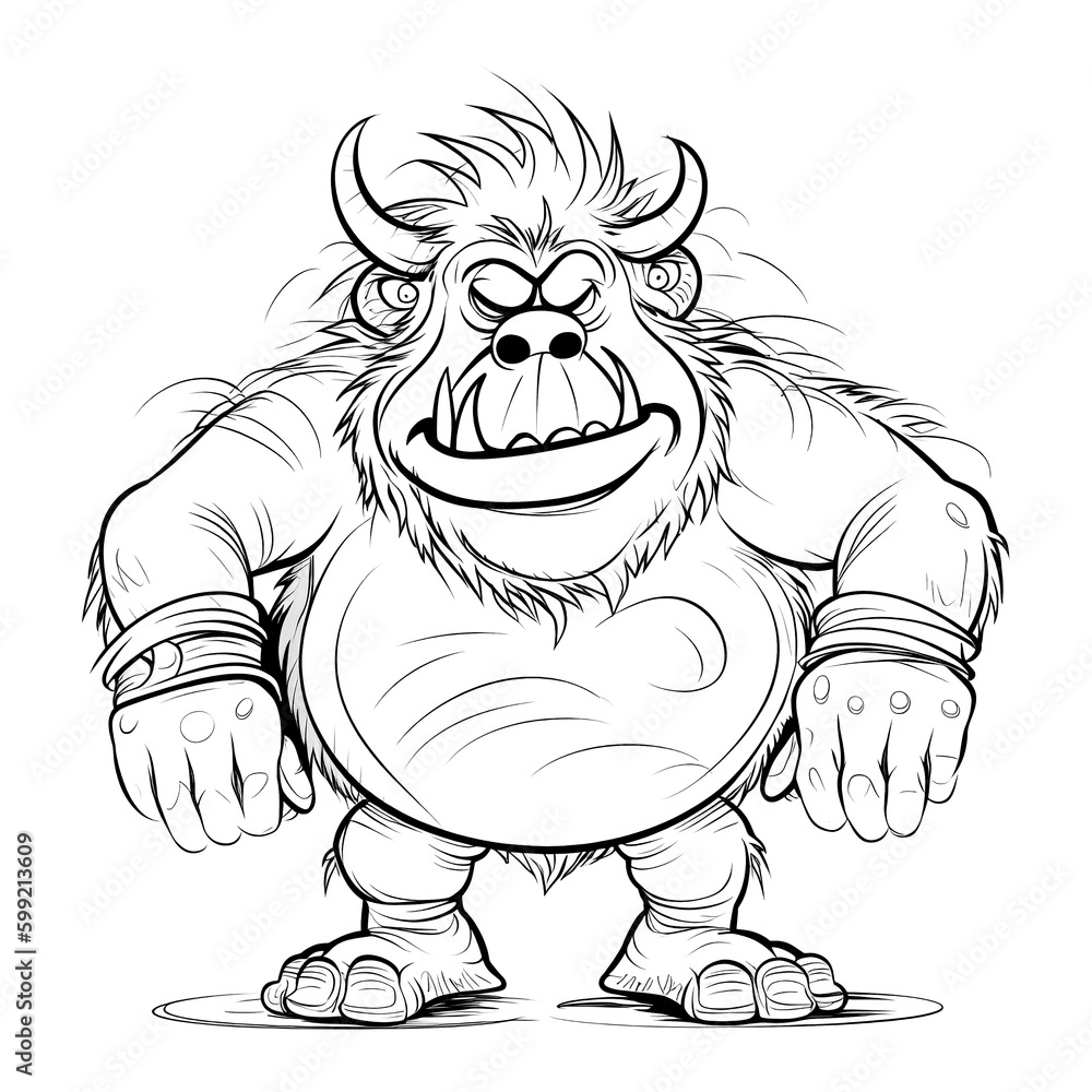 Troll Coloring Page Thick Outline Silhouette Hand Drawn Illustration ...