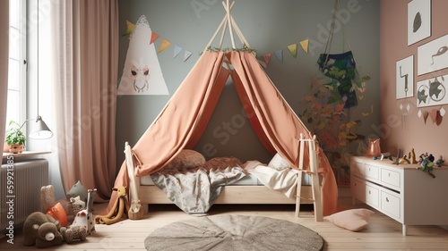 beautiful, modern children's room with nice colors and tent bed © Sndor
