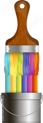 Paint brush colored paint and bucket, symbol for painting