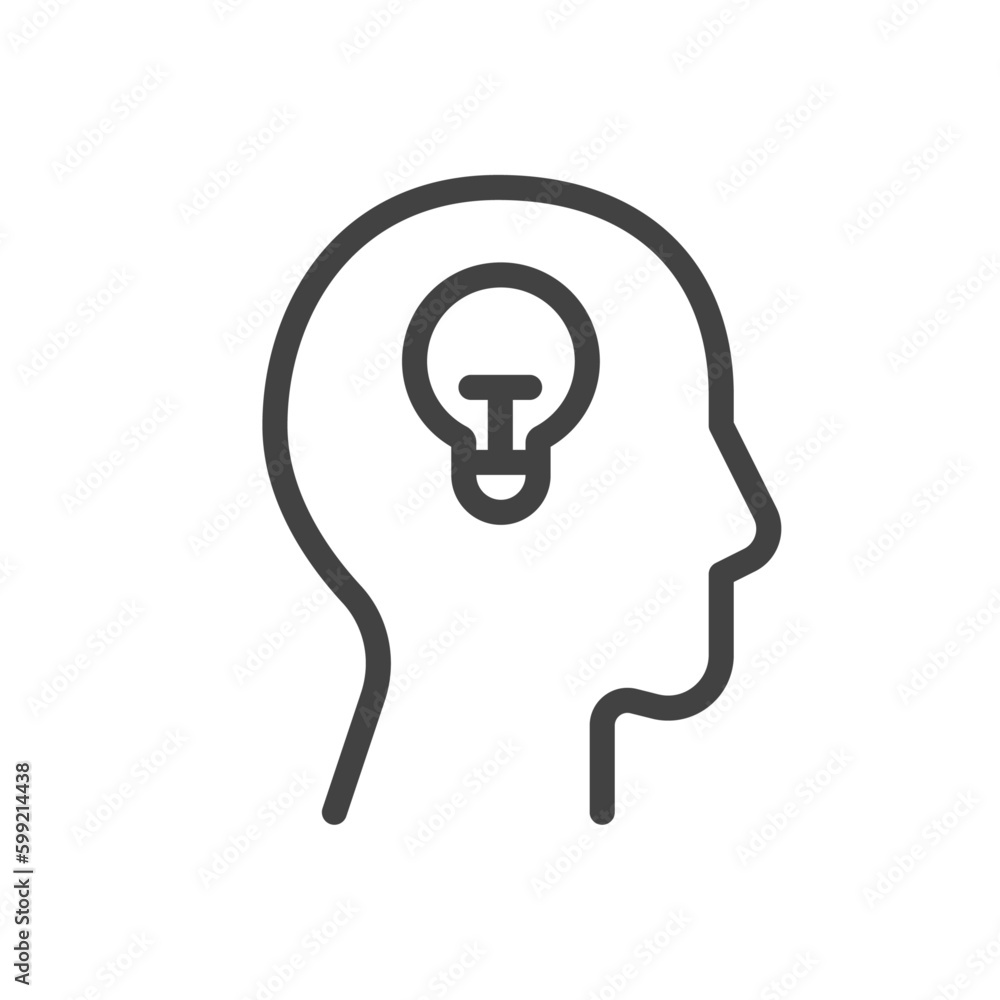 Outline style ui icons online education and training course collection. Vector black linear illustration. Lightbulb in head idea symbol isolated on white. Design for college, science Outline style ui icons online education and training course collection. Vector black linear illustration. Lightbulb in head idea symbol isolated on white. Design for college, science