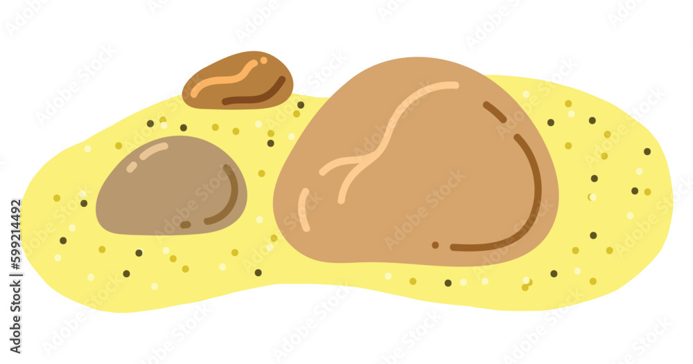 Sea stones collection on sand background. flat Sea stones collection on sand background. flat