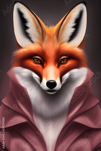 Wallpaper Mural Portrait of a red fox in clothes on a dark background. The head of a beautiful forest animal. Smart look of a dodgy fox, a skillful predator and an elegant animal, generative AI Torontodigital.ca