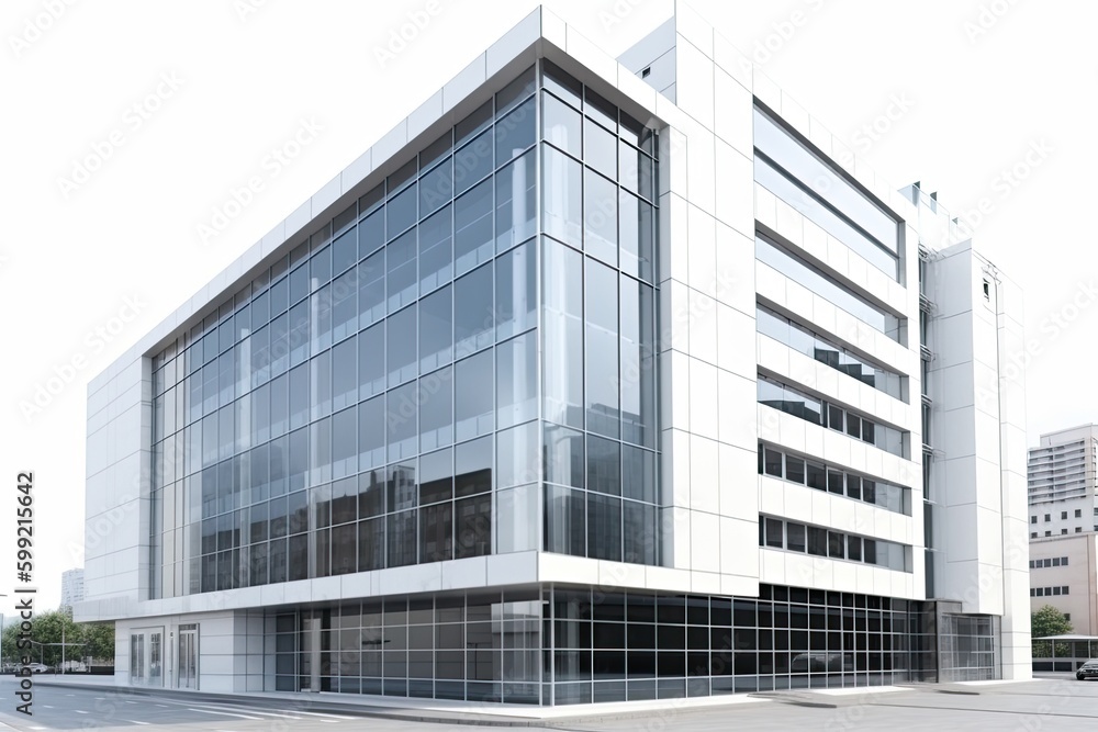 Exterior of modern banking building isolated on white background. Generative ai. Exterior of modern banking building isolated on white background. Generative ai.
