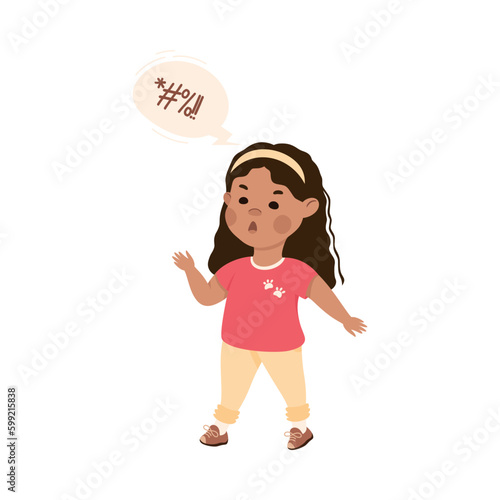 Happy mischievous boy pointing with his finger cartoon vector illustration