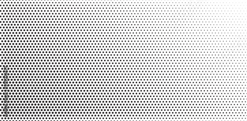 Halftone vector background. Monochrome halftone pattern. Abstract geometric dots background. Pop Art comic gradient black white texture. Design for presentation banner, poster, flyer, business card.