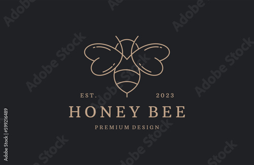 Honey bee logo vector icon illustration hipster vintage retro .