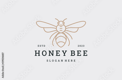 Honey bee logo vector icon illustration hipster vintage retro .