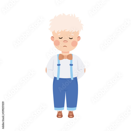 Upset little boy. Stressed schoolkid. Conflict at school, bullying, intimidation of weak cartoon vector illustration