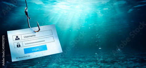 Phishing - Login Account Attached Fishing Hook - Risk Hacking Username And Password