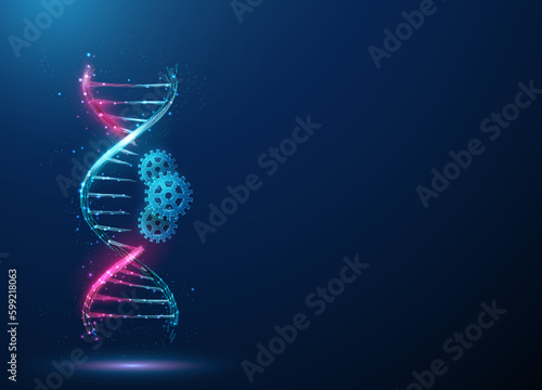 Abstract 3d DNA molecule helix with cutted part and cogwheels
