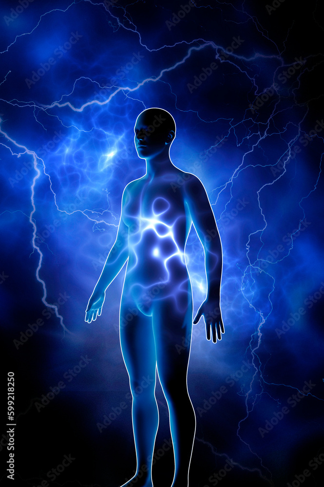 human body in 3D with energy around it human body in 3D with energy around it