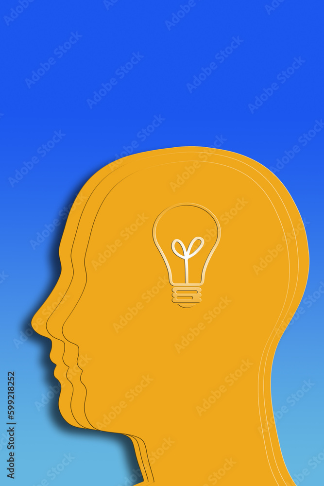 human head profile with a light bulb inside, idea and brainstorming concept human head profile with a light bulb inside, idea and brainstorming concept