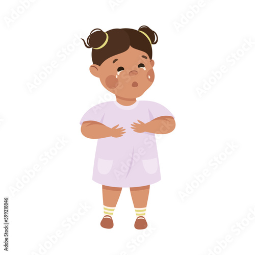 Upset crying girl. Stressed schoolkid. Conflict at school, bullying, intimidation of weak cartoon vector illustration