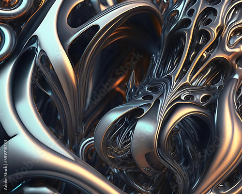 abstract shapes of a fancy pattern made of chilled liquid metal