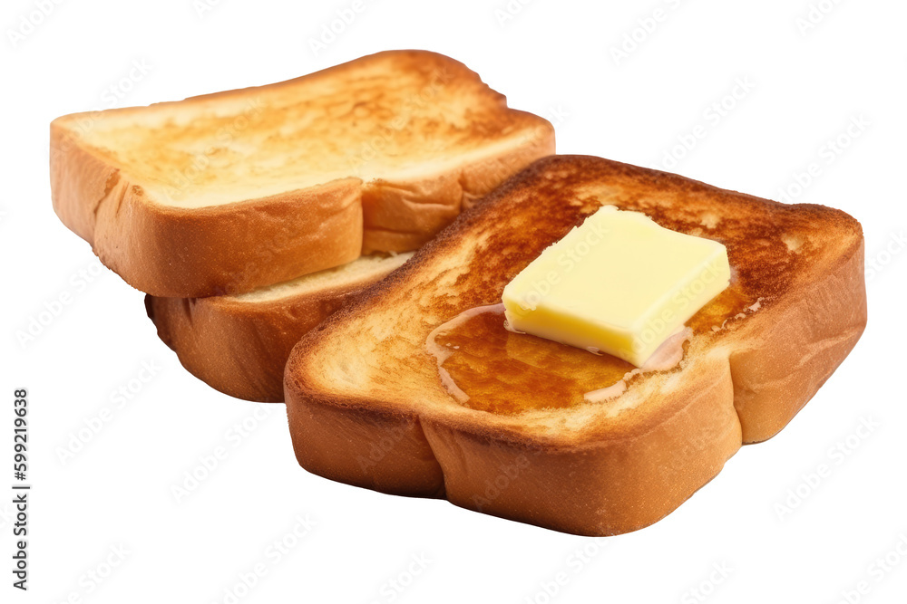 Toast with honey butter isolated on transparent background. Generative Ai