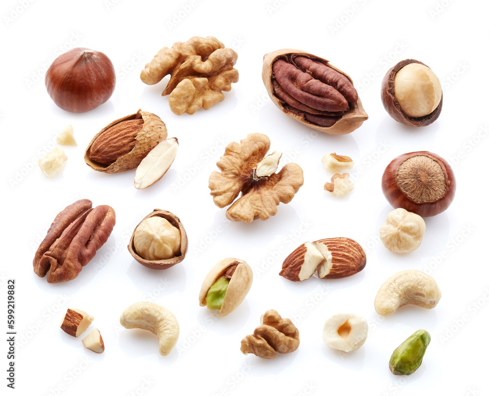 Nuts miwx in closeup on white background Nuts miwx in closeup on white background