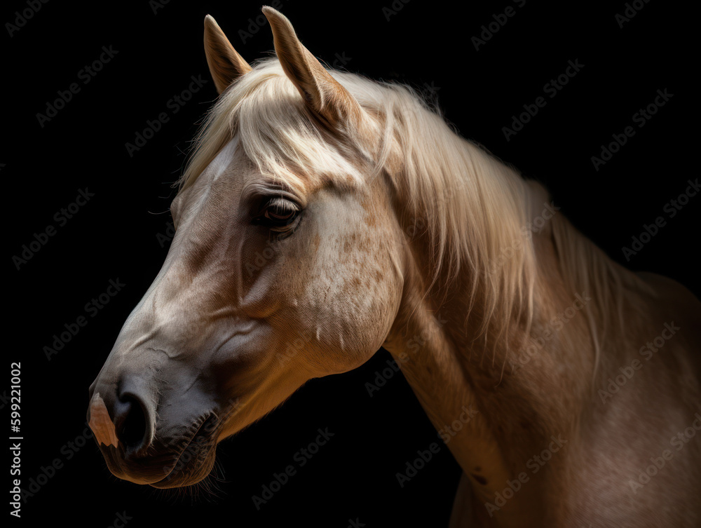 Fototapeta premium Tête de cheval sur fond noir