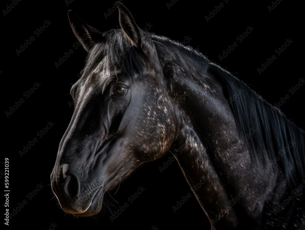 Tête de cheval noir sur fond noir