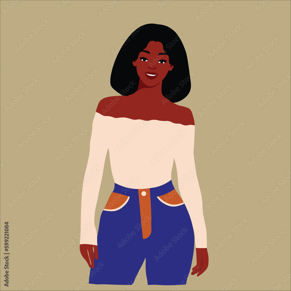 Modern black woman in elegant art style vector Modern black woman in elegant art style vector