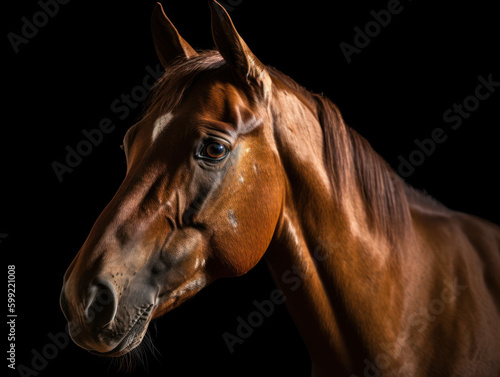 Tête de cheval sur fond noir © Sébastien Jouve