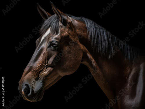 Tête de cheval sur fond noir