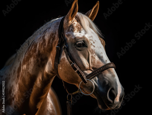 Tête de cheval tacheté sur fond noir