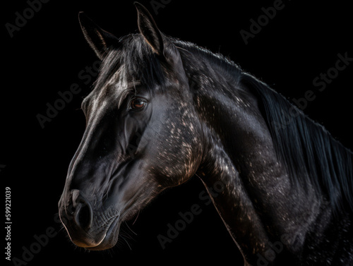 Tête de cheval noir sur fond noir