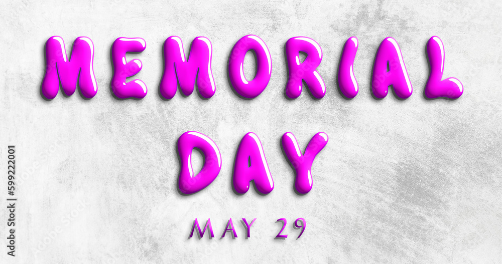 Happy Memorial Day, May 29. Calendar of May Water Text Effect, design
