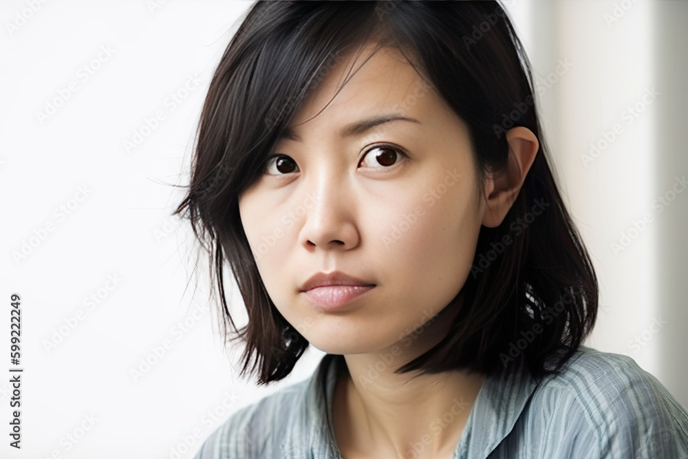 Portrait of Glamour Asian Woman Model looking straight on white background. Copy space. Generated Ai Portrait of Glamour Asian Woman Model looking straight on white background. Copy space. Generated Ai