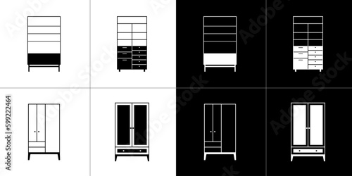 Wardrobe icons set in flat style. Furniture vector illustration.