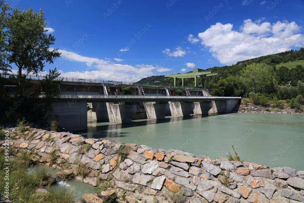 Hydroelectric dam and fish ladder in Austria