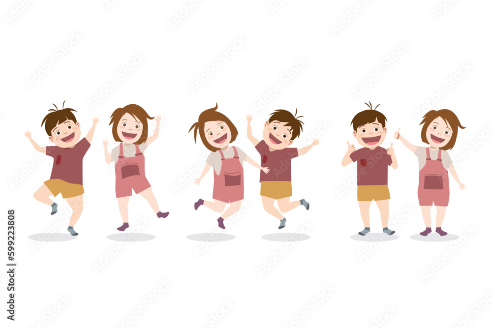 Kids characters with various gestures.
Isolated cute boy and girl illustration set on white background Kids characters with various gestures.
Isolated cute boy and girl illustration set on white background