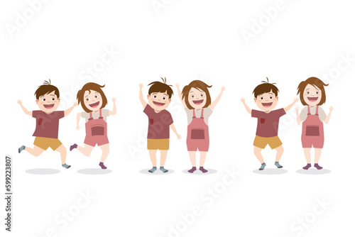 Kids characters with various gestures. Isolated cute boy and girl illustration set on white background