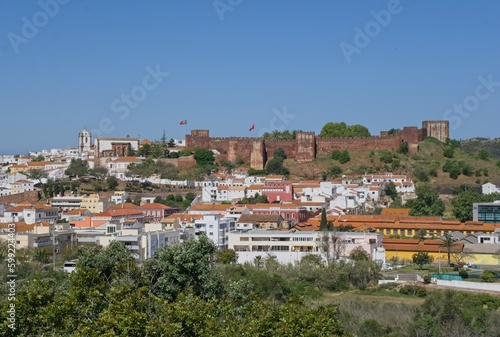 Silves, Portugal - April 11, 2023: The Castle of Silves is one of the best preserved Moorish fortifications in Portugal resulting in its classification as a National Monument in 1910. Selective focus