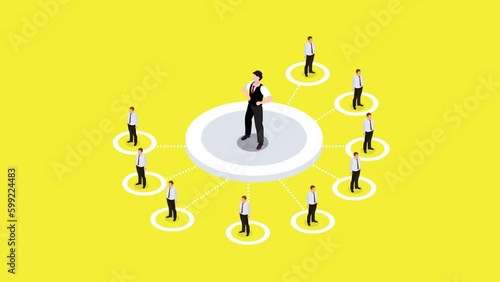 Business people connected through network isolated on yellow background photo