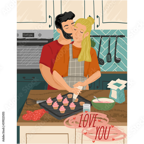 Happy valentines day vector with family cooking